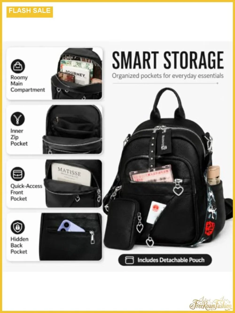 Convertible Vegan Leather Small Backpack Purse for Women